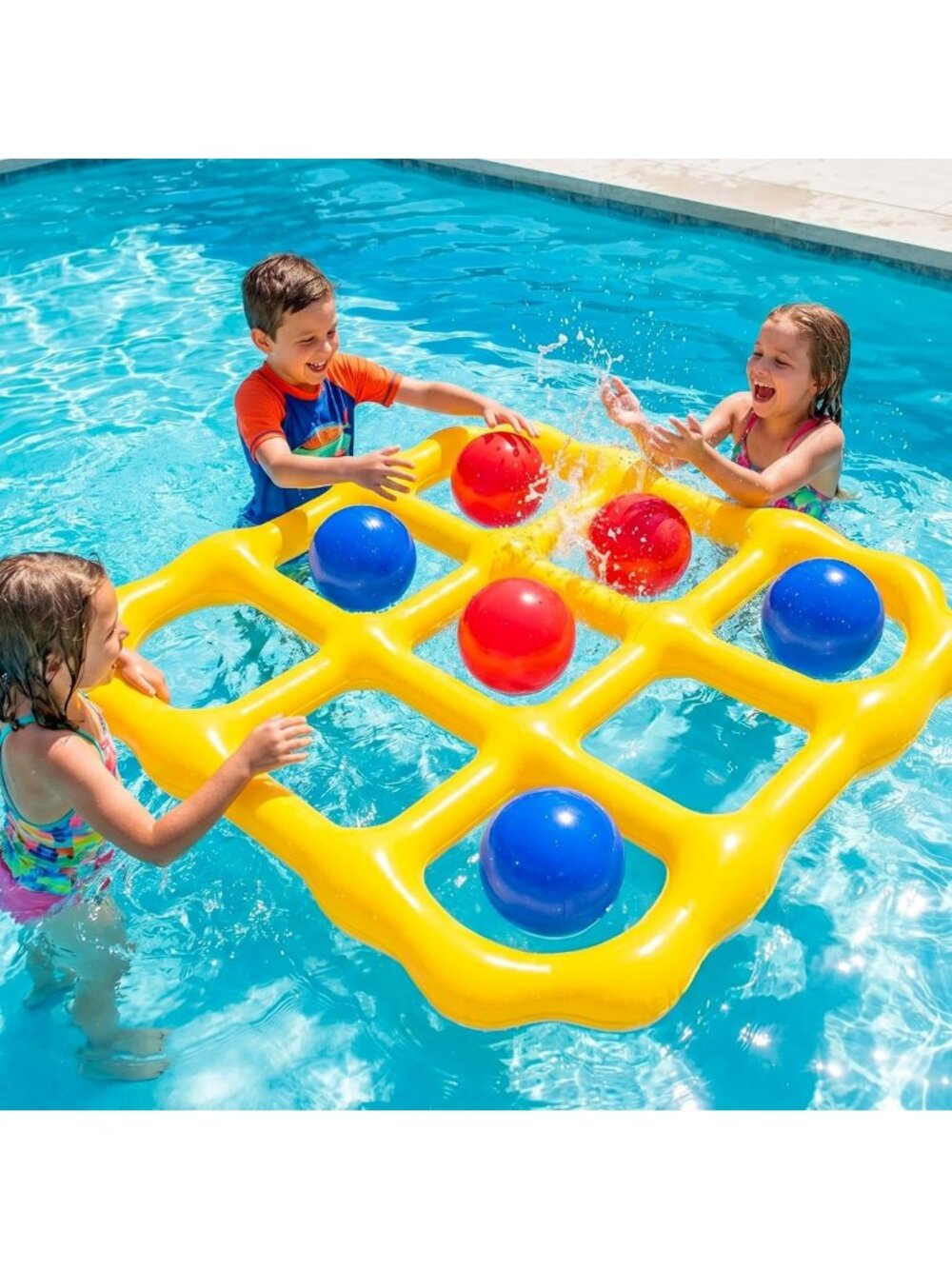 Giant Inflatable Tic-Tac-Toe Pool Game Set with 10 Balls - Fun Summer Outdoor